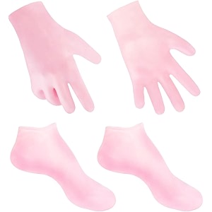 2 pairs silicone moisturizing glove socks setanti slip soft spa gel socks softening feet dry cracked skinwomen spa pedicure socks for foot hand softening pink