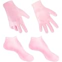 2 Pairs Silicone Moisturizing Glove Socks Set,Anti Slip Soft Spa Gel Socks Softening Feet Dry Cracked Skin,Women Spa Pedicure Socks For Foot Hand Softening (Pink)