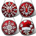 DASTOLL Stained Glass Window Hanging 4 Pcs Set Red Christmas Decorations Theme 7.8" - Suncatcher Door Garden Sun Catcher Decor Birthday for Mom Woman Nana Men Friend Wife
