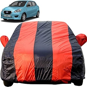 datsun go dustproof car cover with mirror pockets red blue stripes taffeta polystertriple stitched compatible with nissan datsun go car cover 2013 to 2018 datsun go car accessories