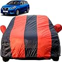 Datsun Go Plus Dustproof Car Cover with Mirror Pockets, Red Blue Stripes, Taffeta Polyster,Triple Stitched, Compatible with Nissan Datsun Go Plus Car Cover (All Models), Car Accessories