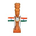 Dattatreya Wooden Ashoka Stambh Pillar with 2 Flags & Clock for Office Brown Color Pack of 1 for Gift (Height: 9 Inches)