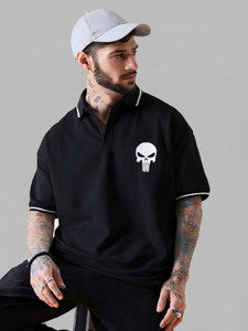 Dattebayo Printed Men Polo Neck Black T-Shirt