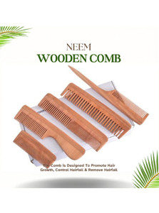 daumi kacchi neem organic wood combs 100 handmade anti-dandruff pack of 5