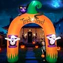 Dawdix 10FT Large Halloween Inflatable Archway Decoration, Halloween Blow Up Lighted Archway with Ghost & Black Cat & Cornucopia, Trick & Treat Yard Garden Patio Lawn Outside Decor