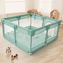 Dawnwake 120x120 cm Playpen for Baby up to 3 Years with Safety Lock &amp; Anti-Fall Grasp Rings, and Suction Cup (Non-Foldable) - Green