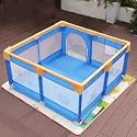 Dawnwake 120x120 cm Playpen for Baby up to 3 Years with Safety Lock &amp; Anti-Fall Grasp Rings, and Suction Cup (Non-Foldable) - Blue