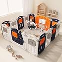 Dawnwake Assembly-Free 14 Panel Playard, Baby Playpen Fence with Crawling Mat and Football for Baby Upto 8 Years with Safety Locking Door &amp; Drawing Board (150x150cm, Foldable) -Blue