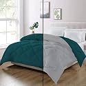 Day Care King Size Bed Comforter for Winter - Microfiber 500 GSM Diamond Stitch Reversible (92" x 106" Inches/233cm x 269cm) - Silver/Teal