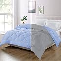 Day Care King Size Bed Comforter for Winter - Microfiber 500 GSM Diamond Stitch Reversible (92" x 106" Inches/233cm x 269cm) - Silver/Sky Blue