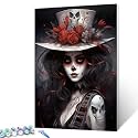 Day of the Dead Paint by Numbers Kits for Adults Clown DIY Canvas Oil Painting Acrylic Pigment Kits Skull and Flowers Paint by Number Home Wall Art Decor Gift Artwork 16x20In(DIY Frame)
