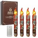 HalloweenSkull Flameless Short Taper Candles, Drip LED Battery Operated with Remote, Flickering Flame Lights for Home Décor, 6.7 Inch Primitive Flameless Print Candles, 4PCS