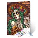 Day of The Dead Woman Paint by Number for Adults Beginner Beautiful Women Paint by Number Kit on Canvas Sugar Skull Acrylic Paintwork for Home Wall Decoration and Gifts 16x20 Inch (Frameless）