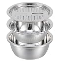 DAYANIDHI 3 in 1 Multipurpose Strainer Drainer Cutter Colander | Stainless Steel Cheese Grater & Salad Maker | Kitchen Drain Basket Set for Washing Fruits and Vegetables | 1 Piece