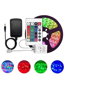 daybetter 5 meter led strip lights waterproof led light strip with bright rgb color changing light strip with 24 keys ir remote controller and supply for home multicolor tar-j1