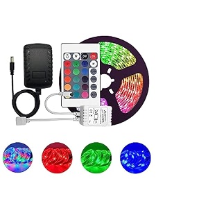 daybetter 5 meter led strip lights waterproof led light strip with bright rgb color changing light strip with 24 keys ir remote controller and supply for home multicolor s-36