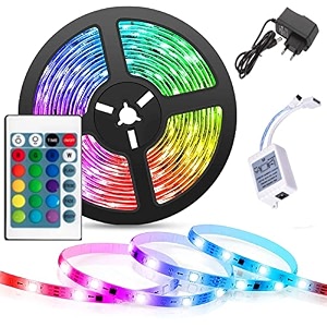 daybetter 5 meter non waterproof remote control multicolor light with 16 color and 5050 smd bright 24 keys ir remote controller and supply for home decoration multicolor tar-e1-01