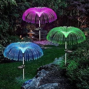 daybetter jellyfish solar garden lights  7 color led jellyfish shape  fiber outdoor pathway waterproof solar string lights decoration for yard garden  balcony multi-color pack of2 tar-q1