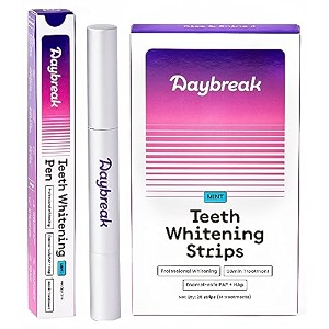 daybreak teeth whitening pen 2ml 20 applications amp whitening strips 28 strips combo for adults  whitens amp maintains radiance peroxide free formula with paphap  non-toxic amp enamel safe