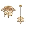 DAYCENT Brass Moravian Star Flush Mount Ceiling Light & Pendant Light Bundle (12.7-in and 11-in)