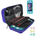 Daydayup Switch lite Case Compatible with Nintendo Switch Lite with 2 Pack Screen Protector &amp; 6 Pcs Thumb Grip, 20 Game Cartridges Hard Shell Travel Carrying Switch Lite Console &amp; Accessories DS Case Cyan