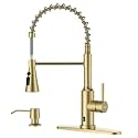 DAYONE Brushed Gold Touchless Kitchen Sink Faucets with Soap Dispenser, Pull Down Smart Hands-Free Spring Faucet for Kitchen Sink Motion Sensor Touch Faucet High Arc
