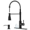 DAYONE Matte Black Touchless Kitchen Sink Faucet with Pull Down Sprayer and Soap Dispenser, Stainless Steel Motion Sensor Touch Faucet for Kitchen Sink Smart Hands-Free Single Handle