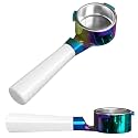 For Days 54mm Flat Base Bottomless Naked Portafilter Intended for Breville Espresso Machines, Includes Filter Basket, Wood Handle, Plastic Handle, Stainless Steel (White Handle - Rainbow)