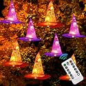 DAZZLE BRIGHT 8 Pcs Hanging Witch Hat String Lights, Light Up Waterproof Halloween Decorations with Remote Control for Outdoor Garden Party Carnival Supplies Decor