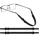 Dazzliq 2 Pcs Adjustable Eye Glass Straps with An Anti-Slip rope, Eyeglass Supporter holder Sunglass Strap Eyewear Elastic Chain Design for Men, Women, Kids - (Black)