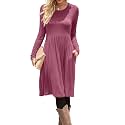 DB MOON Women Casual Long Sleeve Dresses Empire Waist Knee Length Loose Dress with Pockets