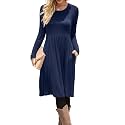 DB MOON Women Casual Long Sleeve Dresses Empire Waist Knee Length Loose Dress with Pockets