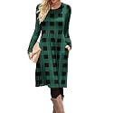 DB MOON Women Casual Long Sleeve Dresses Empire Waist Knee Length Loose Dress with Pockets