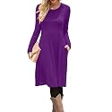 DB MOON Women Casual Long Sleeve Dresses Empire Waist Knee Length Loose Dress with Pockets