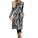 DB MOON Women Casual Long Sleeve Dresses Empire Waist Knee Length Loose Dress with Pockets