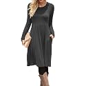 DB MOON Women Casual Long Sleeve Dresses Empire Waist Knee Length Loose Dress with Pockets