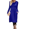 DB MOON Women Casual Long Sleeve Dresses Empire Waist Knee Length Loose Dress with Pockets