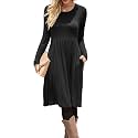 DB MOON Women Casual Long Sleeve Dresses Empire Waist Knee Length Loose Dress with Pockets