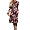 DB MOON Women Casual Long Sleeve Dresses Empire Waist Knee Length Loose Dress with Pockets