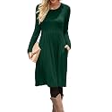 DB MOON Women Casual Long Sleeve Dresses Empire Waist Knee Length Loose Dress with Pockets