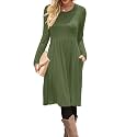DB MOON Women Casual Long Sleeve Dresses Empire Waist Knee Length Loose Dress with Pockets