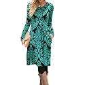 DB MOON Women Casual Long Sleeve Dresses Empire Waist Knee Length Loose Dress with Pockets
