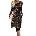 DB MOON Women Casual Long Sleeve Dresses Empire Waist Knee Length Loose Dress with Pockets