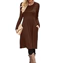 DB MOON Women Casual Long Sleeve Dresses Empire Waist Knee Length Loose Dress with Pockets
