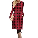 DB MOON Women Casual Long Sleeve Dresses Empire Waist Knee Length Loose Dress with Pockets