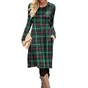 DB MOON Women Casual Long Sleeve Dresses Empire Waist Knee Length Loose Dress with Pockets