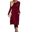 DB MOON Women Casual Long Sleeve Dresses Empire Waist Knee Length Loose Dress with Pockets