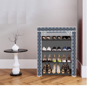 dbeautify 4 shelf foldable collapsible shoerack plastic collapsible shoe stand 1-grey 4 shelves diydo-it-yourself