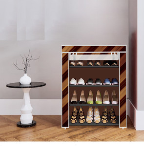 dbeautify 4 shelf foldable collapsible shoerack plastic collapsible shoe stand 14-brown wall panel 4 shelves diydo-it-yourself