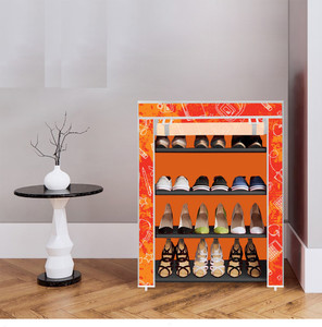 dbeautify 4 shelf foldable collapsible shoerack plastic collapsible shoe stand 29 - school pattern orange 4 shelves diydo-it-yourself